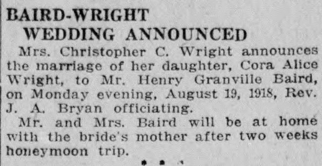 Cora Alice Wright-Henry Granville Baird